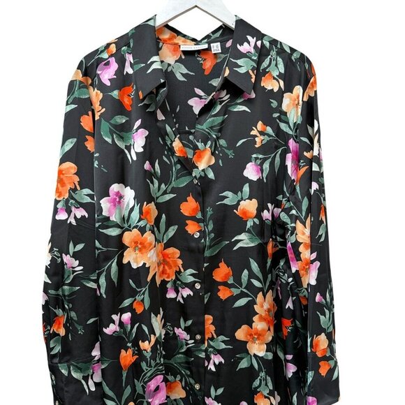 SUSAN GRAVER Satin Blouse Plus Size 2X Black Floral Long Sleeve Womens Top NWOT - Picture 3 of 11
